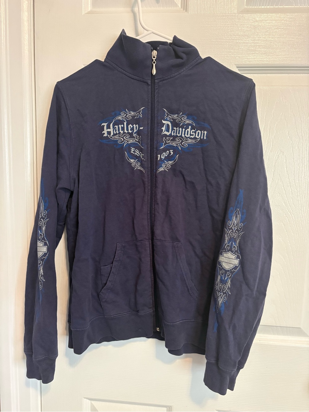 Vintage Harley Davidson Navy Zip Front Graphic Jacket